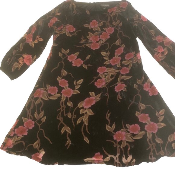 JESSICA HOWARD Black Velvet Burnout Floral Balloon Sleeve Dress 90s Y2K 12 - Picture 7 of 16